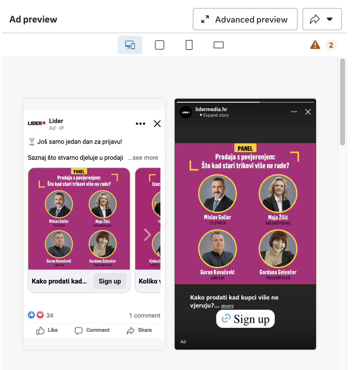 Oglas za panel Prodaja s povjerenjem na Marketing & Sales konferenciji