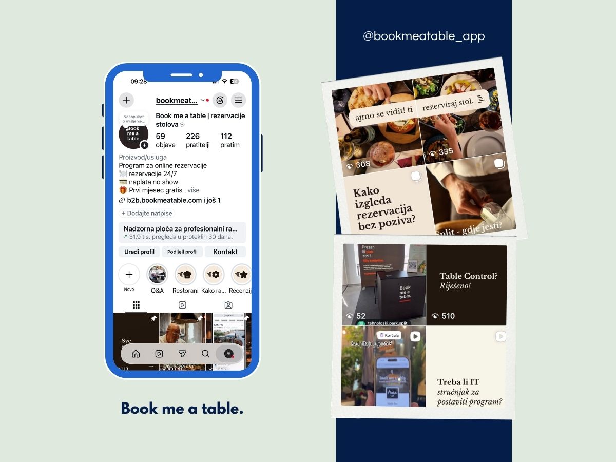 Pregled Instagram profila Book me a table
