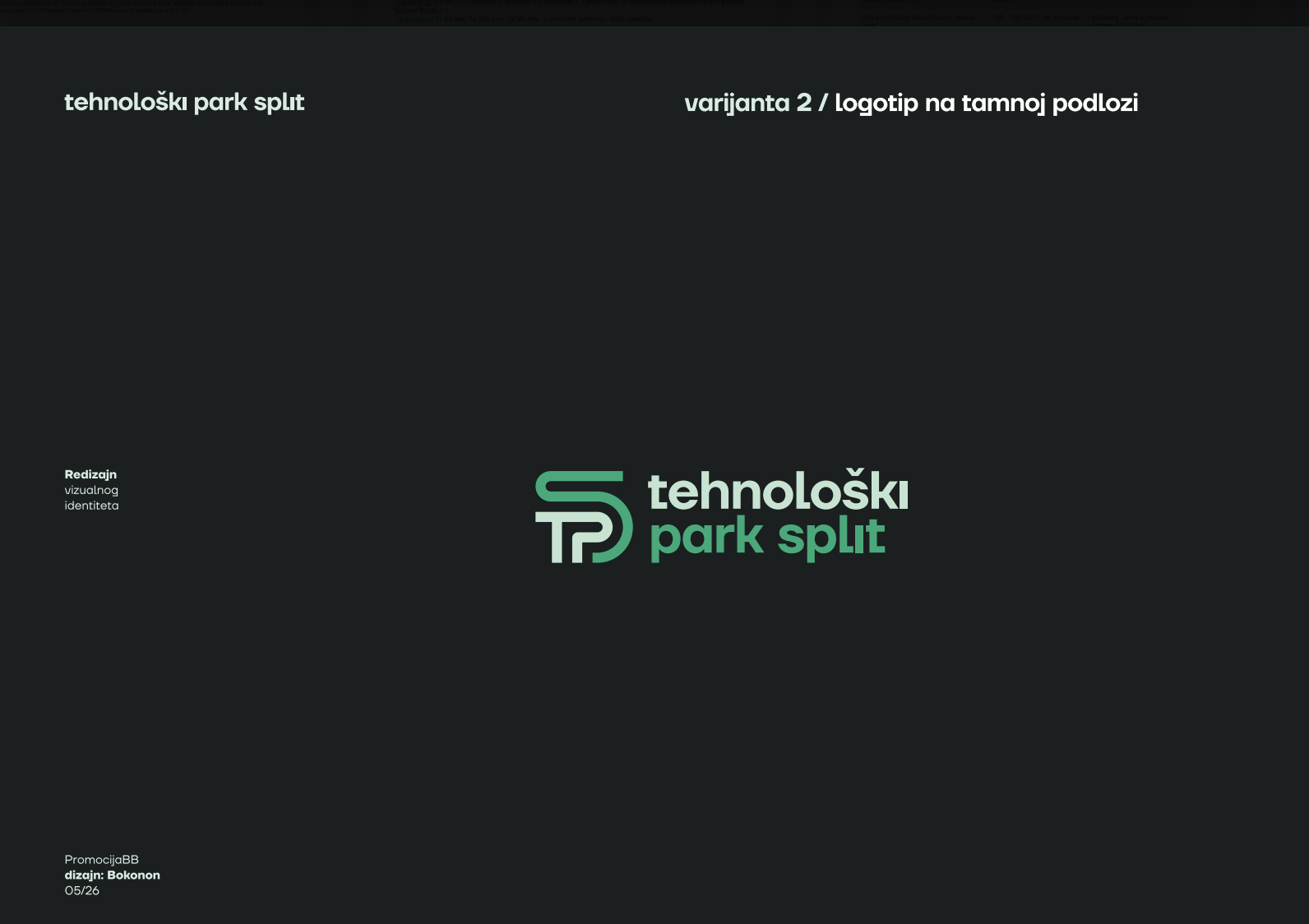 Redizajn vizualnog identiteta: logotip Tehnološkog parka Split na tamnoj podlozi
