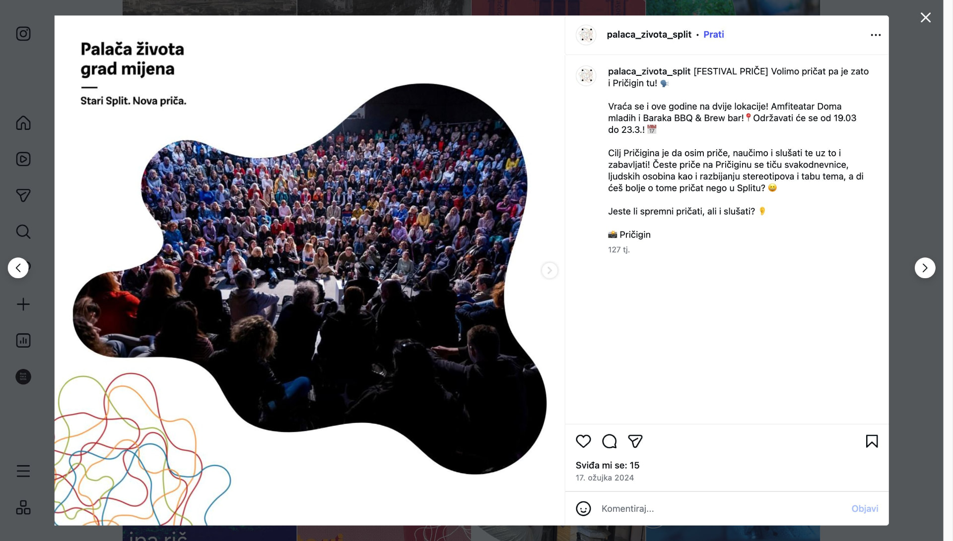 Instagram objava o festivalu Pričigin