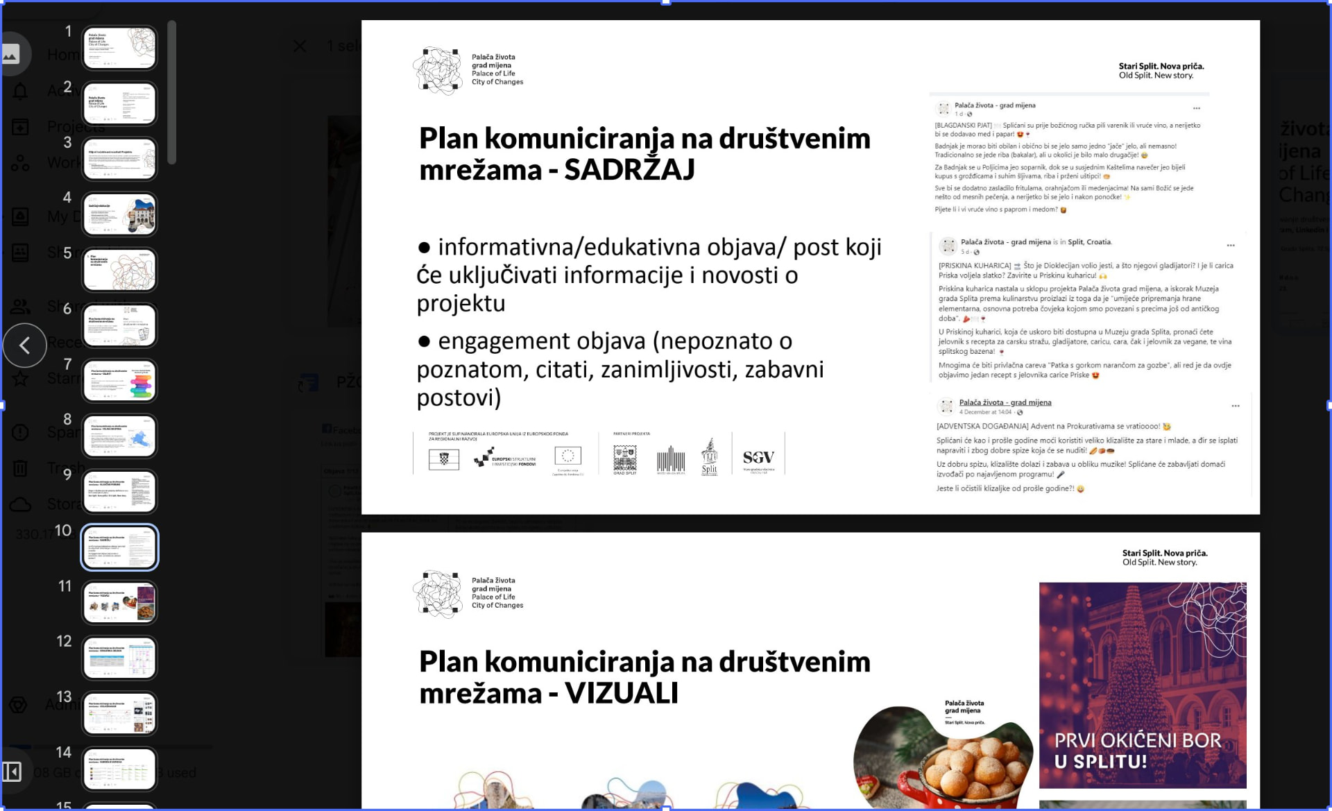 Stranice plana komuniciranja s definiranim tipovima objava i vizualima