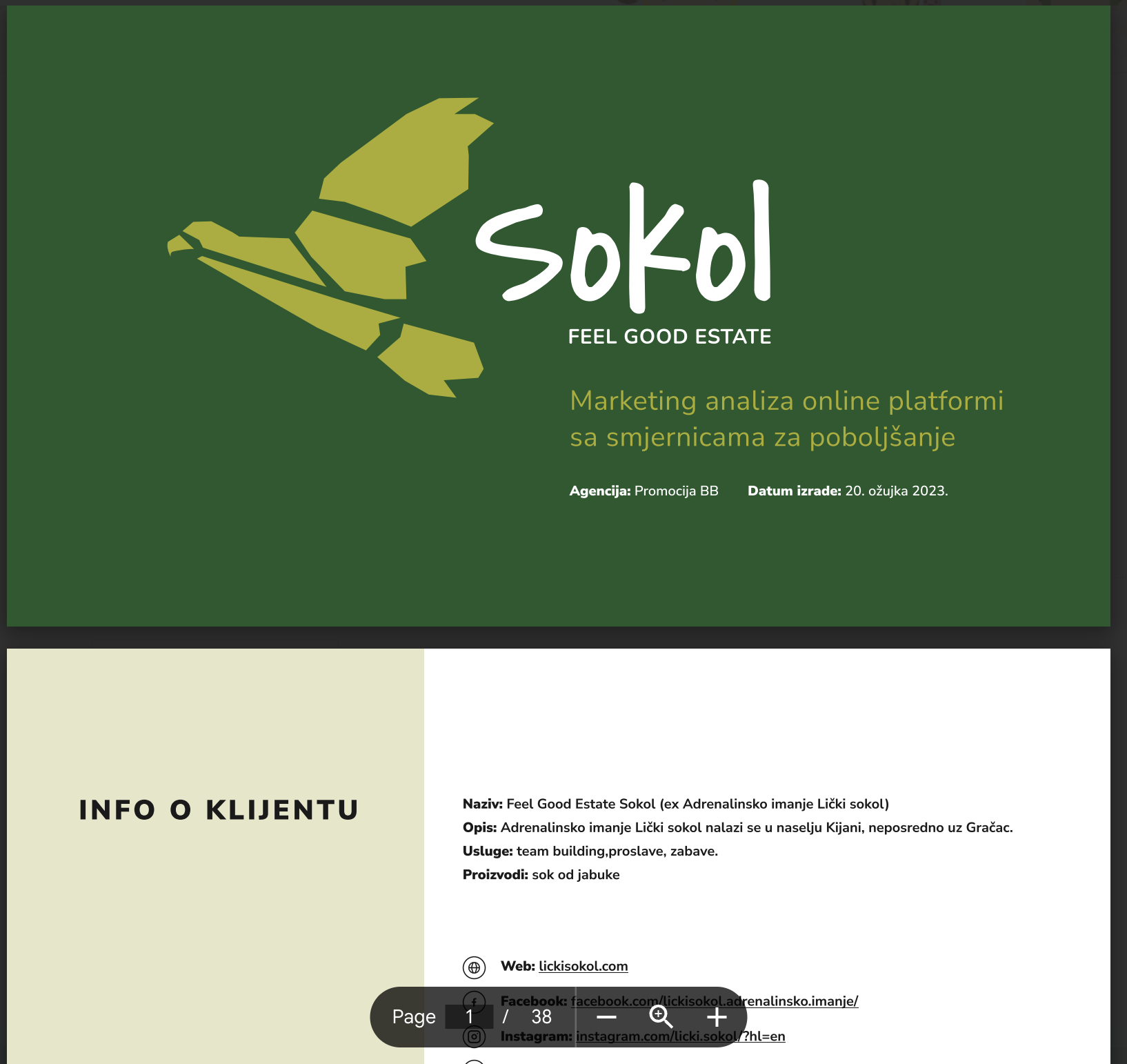 Naslovnica i uvod u marketinšku analizu Sokol Feel Good Estate
