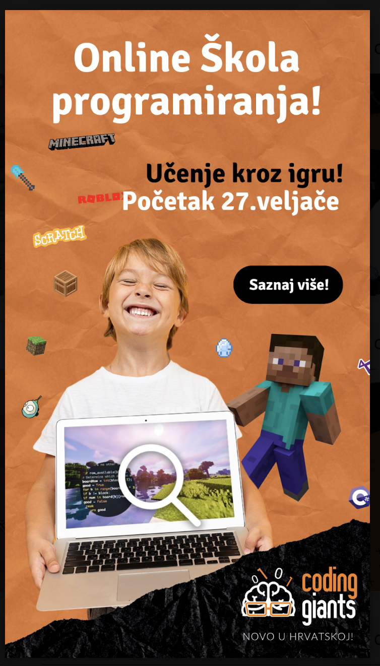Story oglas Coding Giants za online školu programiranja