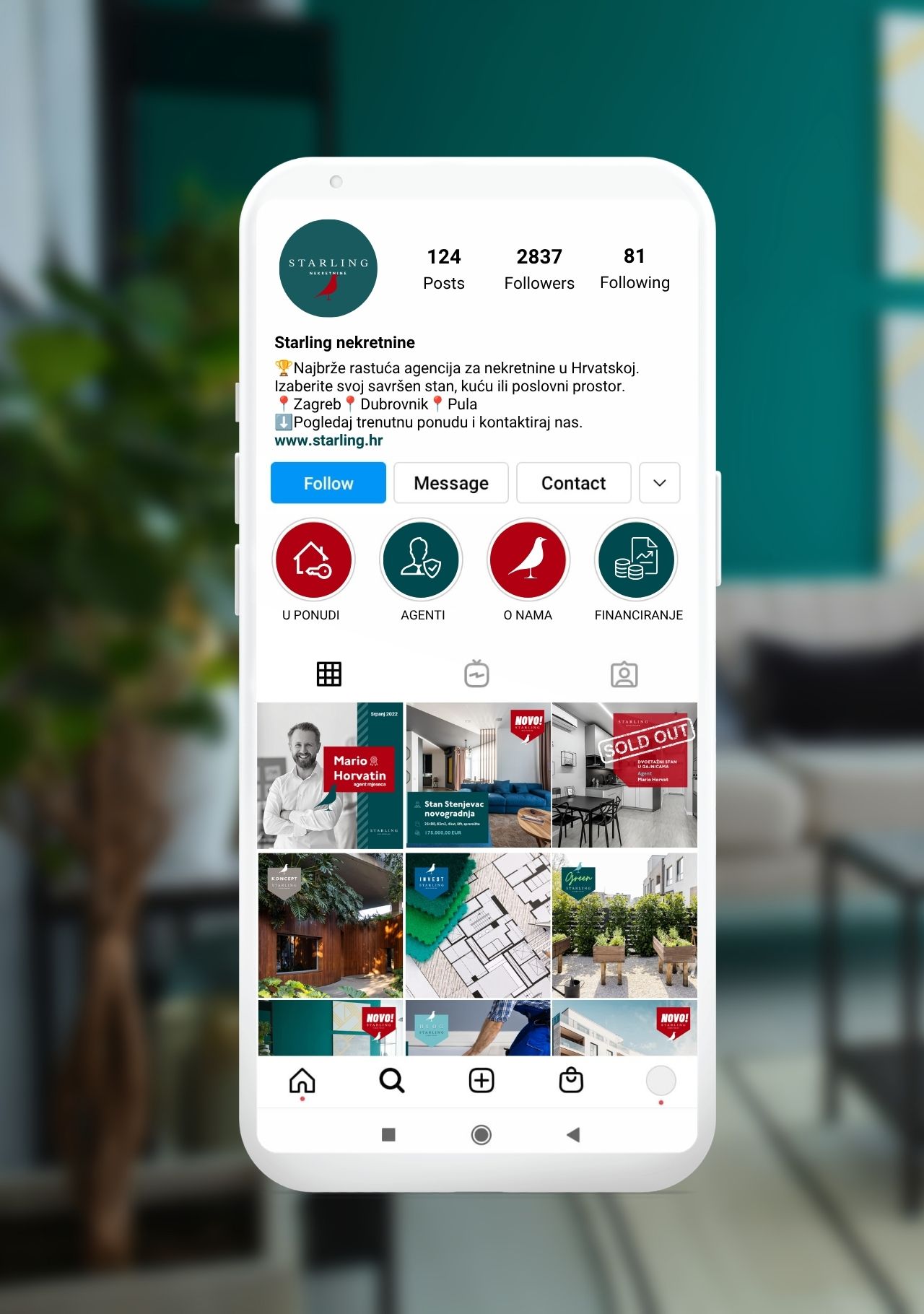 Prijedlog izgleda Instagram profila Starling nekretnina