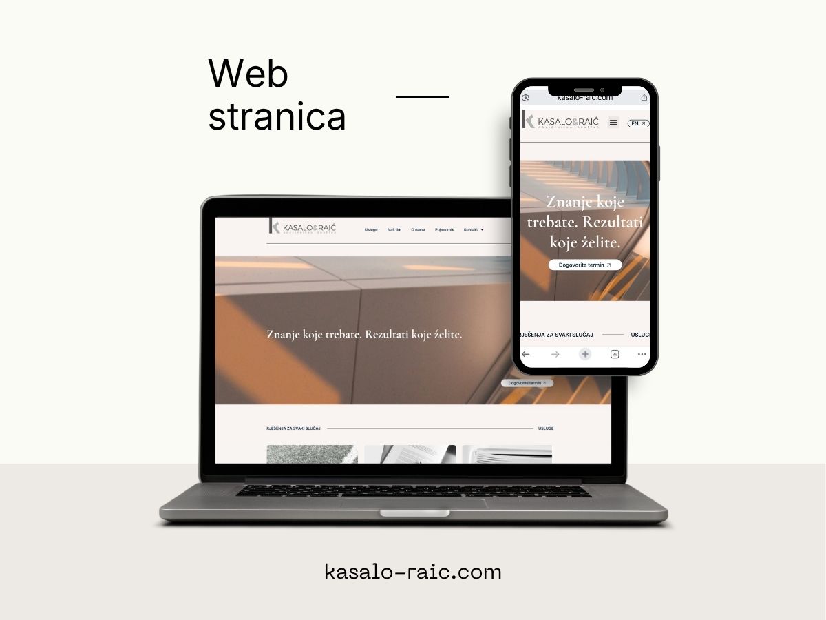 Web stranica odvjetničkog društva Kasalo-Raić prikazana na računalu i mobitelu