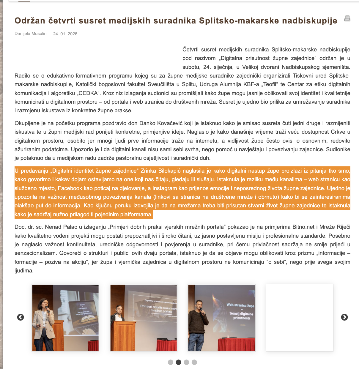 Objava o susretu medijskih suradnika Splitsko-makarske nadbiskupije