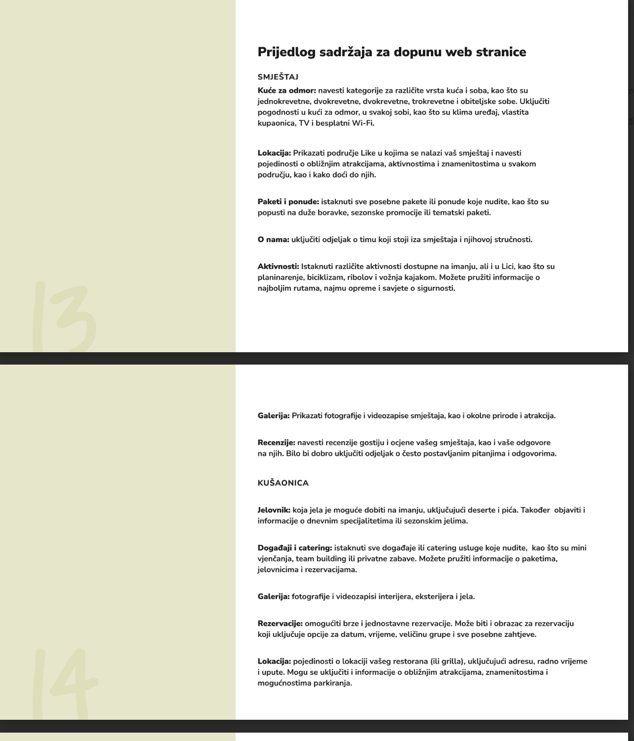 Izvadak iz analize: prijedlog sadržaja za web stranicu Ličkog sokola