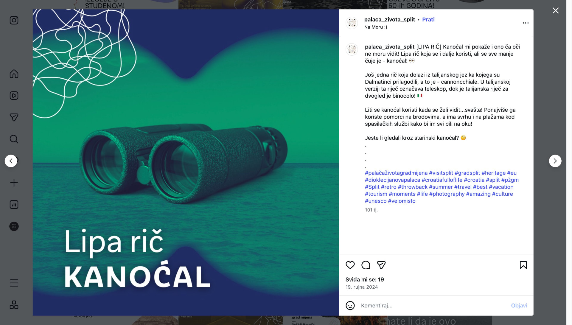 Instagram objava Lipa rič Kanoćal