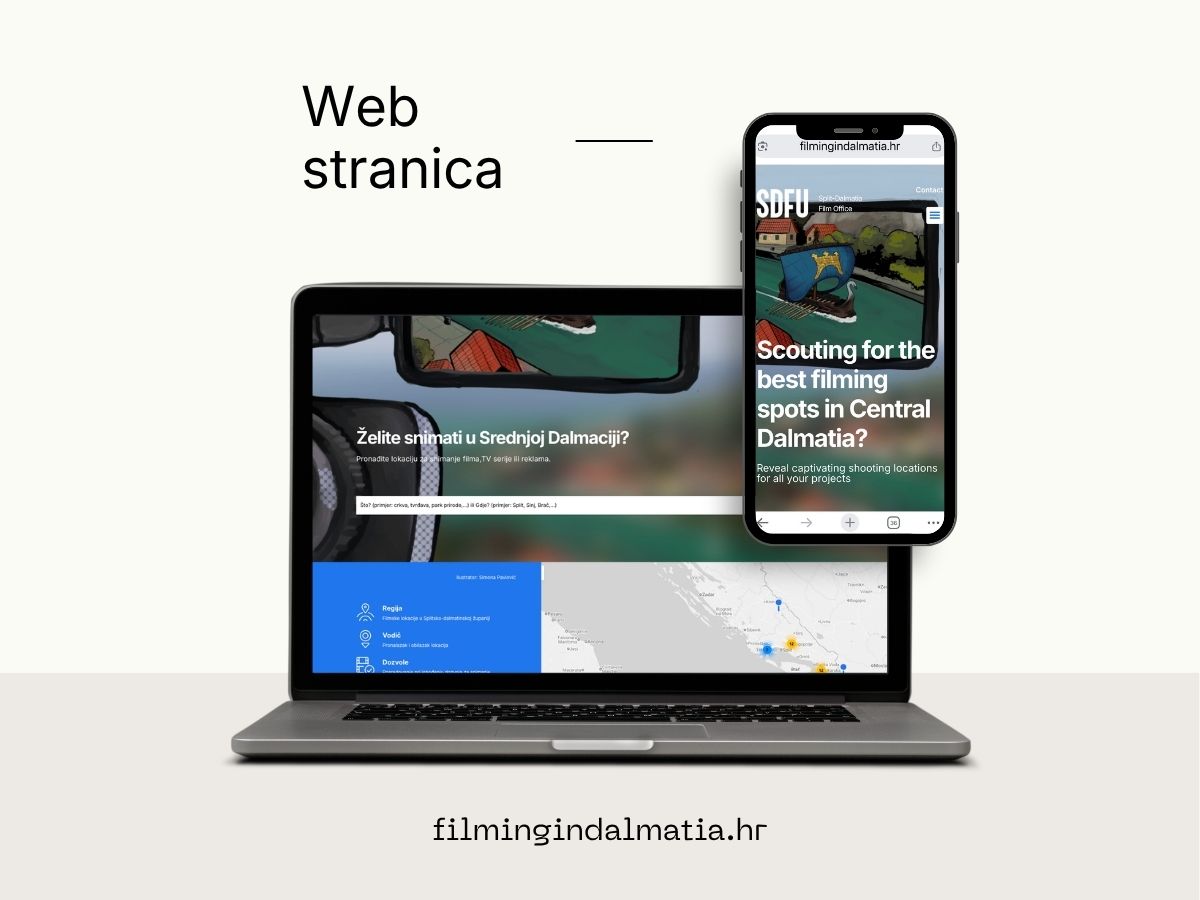 Web stranica Filming in Dalmatia prikazana na računalu i mobitelu