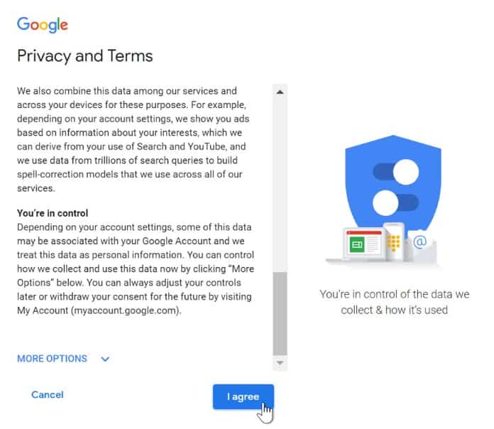 Terms and conditions Gmail 